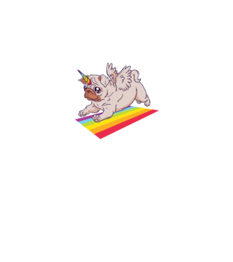 Mops unicorn model negru pe tricou