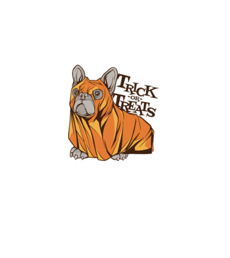 Trick or Treat Mops Halloween model alb pe tricou