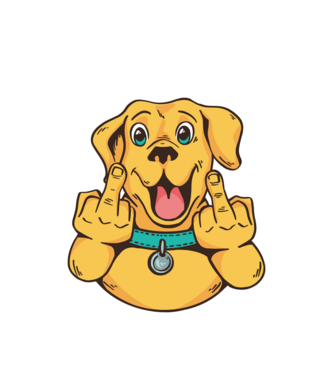 Golden Retriever arată degetul model alb pe tricou