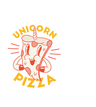 Unicorn Pizza model alb pe tricou