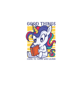 Student unicorn model alb pe tricou
