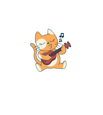 Pisică chitară Ukulele model alb pe tricou