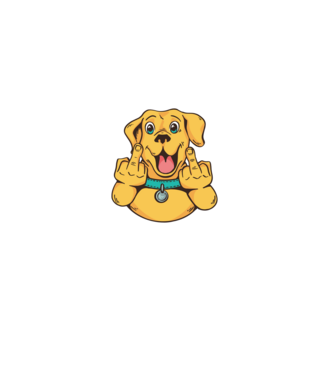 Golden Retriever arată degetul model negru pe tricou