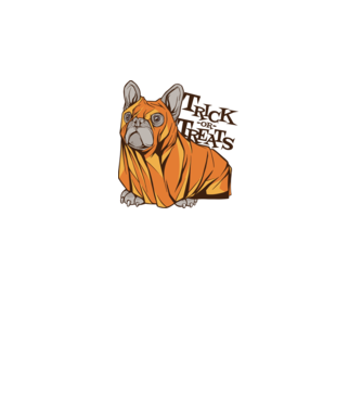 Trick or Treat Mops Halloween model alb pe tricou