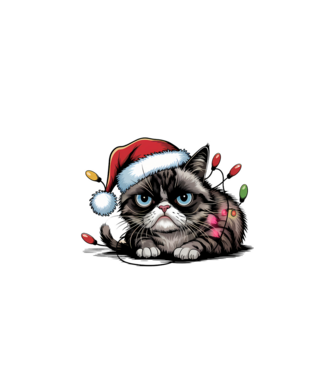 Christmas Spirit Grumpy Cat Negru model alb pe tricou