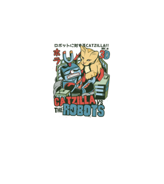 Catzilla Vs Robots model alb pe tricou