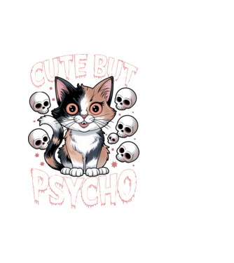 Cute, but Psycho pisică Negru model alb pe tricou