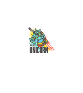 War Unicorn model alb pe tricou