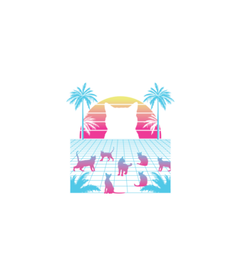 Pisică Vaporwave neon model negru pe tricou