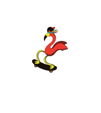 Flamingo Skateboarder model alb pe tricou