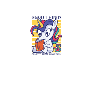 Student unicorn model alb pe tricou