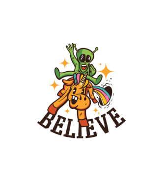Unicorn Alien model alb pe tricou