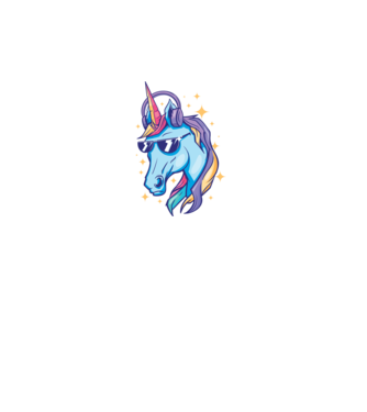 Unicorn strălucitor cu căști model turcoaz pe tricou