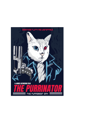 The Purrinator Pisică model alb pe tricou