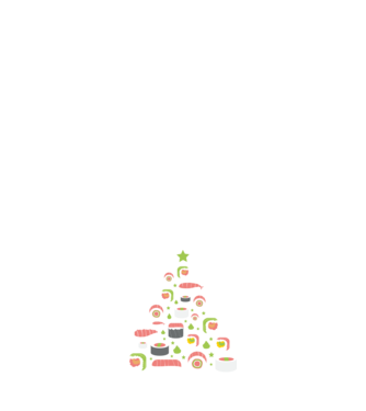 Pom de Crăciun Sushi model alb pe tricou
