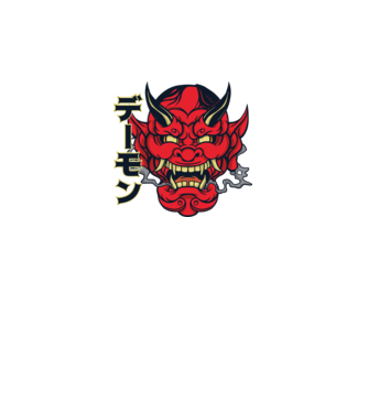 Mască demon chinez model alb pe tricou
