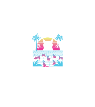 Pisică Vaporwave neon model negru pe tricou