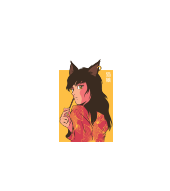 Pisică Fată Anime model turcoaz pe tricou