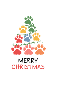 Merry Christmas Paws Alb model negru pe tricou
