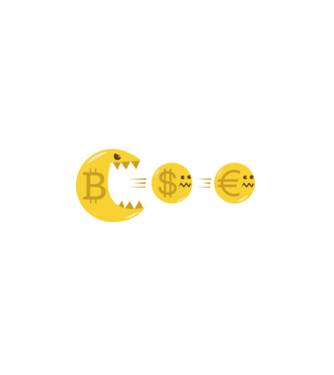Bitcoin Pacman model alb pe tricou