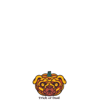 Mops cap de dovleac Halloween model alb pe tricou