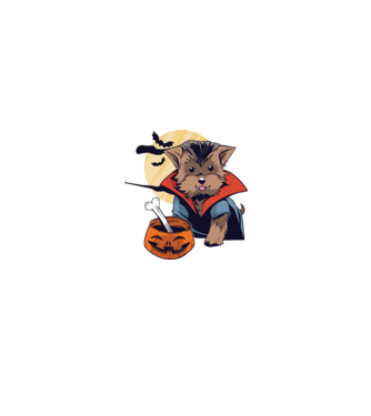 Vampir Yorkie Halloween model alb/roșu pe tricou