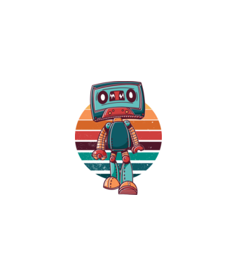 Robot Casetă retro model alb pe tricou