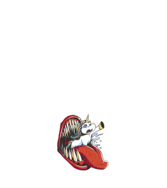 În gura monstrului Unicorn model negru pe tricou