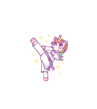 Karate unicorn model turcoaz pe tricou