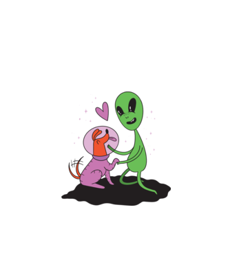 Alien cu câine model alb pe tricou