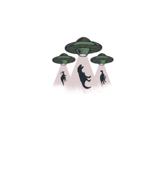 Alien OZN dinozaur model negru pe tricou