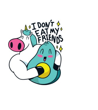Unicorn Avocado Prietenie model albastru închis pe tricou
