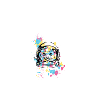 Space Cat model alb pe tricou