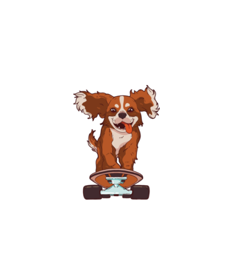 Skateboarding Cavalier King Spaniel model negru pe tricou