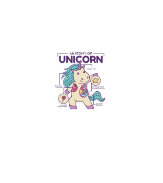 Unicorn Anatomie model alb pe tricou