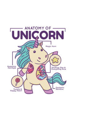Unicorn Anatomie model negru pe tricou