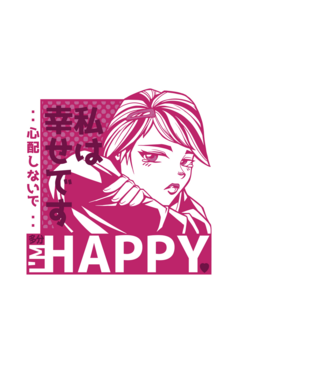 'I''m happy fată Anime antisocială' model alb pe tricou
