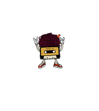 Casetă retro cu păr afro model gri pe tricou