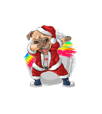 Santa Mops Moș Crăciun model alb pe tricou