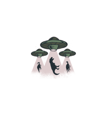 Alien OZN dinozaur model negru pe tricou