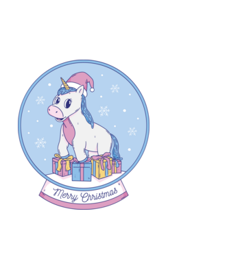 Glob de zăpadă drăguț, de Crăciun, cu Unicorn model albastru închis pe tricou