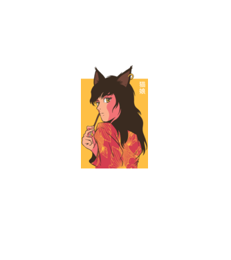 Pisică Fată Anime model albastru deschis pe tricou