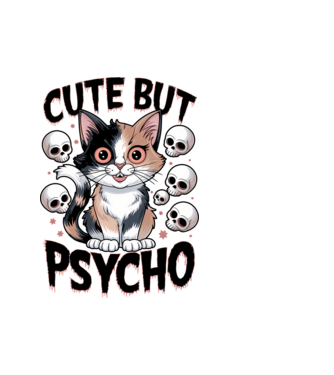 Cute, but Psycho pisică Alb model alb pe tricou