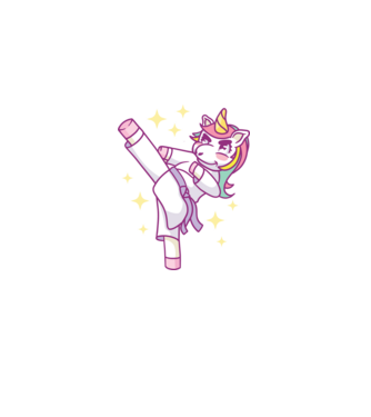 Karate unicorn model albastru deschis pe tricou