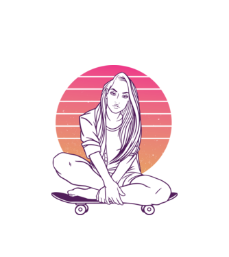 Fată Skateboarder model alb pe tricou