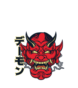 Mască demon chinez model alb pe tricou