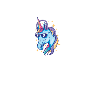 Unicorn strălucitor cu căști model mov pe tricou