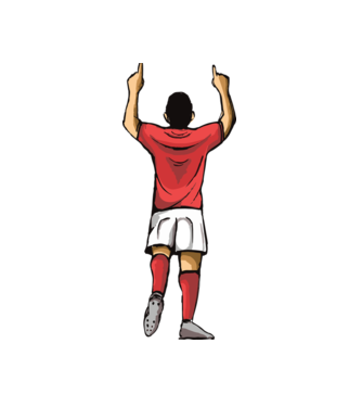Fotbalist sărbătorind golul model alb pe tricou
