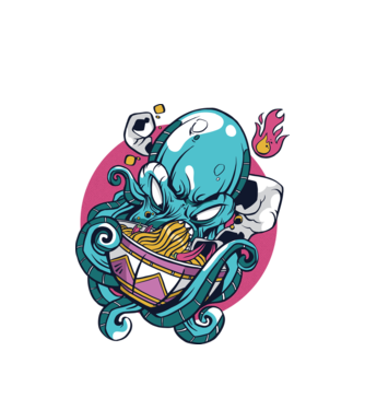 Octopus Ramen model alb pe tricou