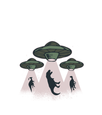 Alien OZN dinozaur model negru pe tricou